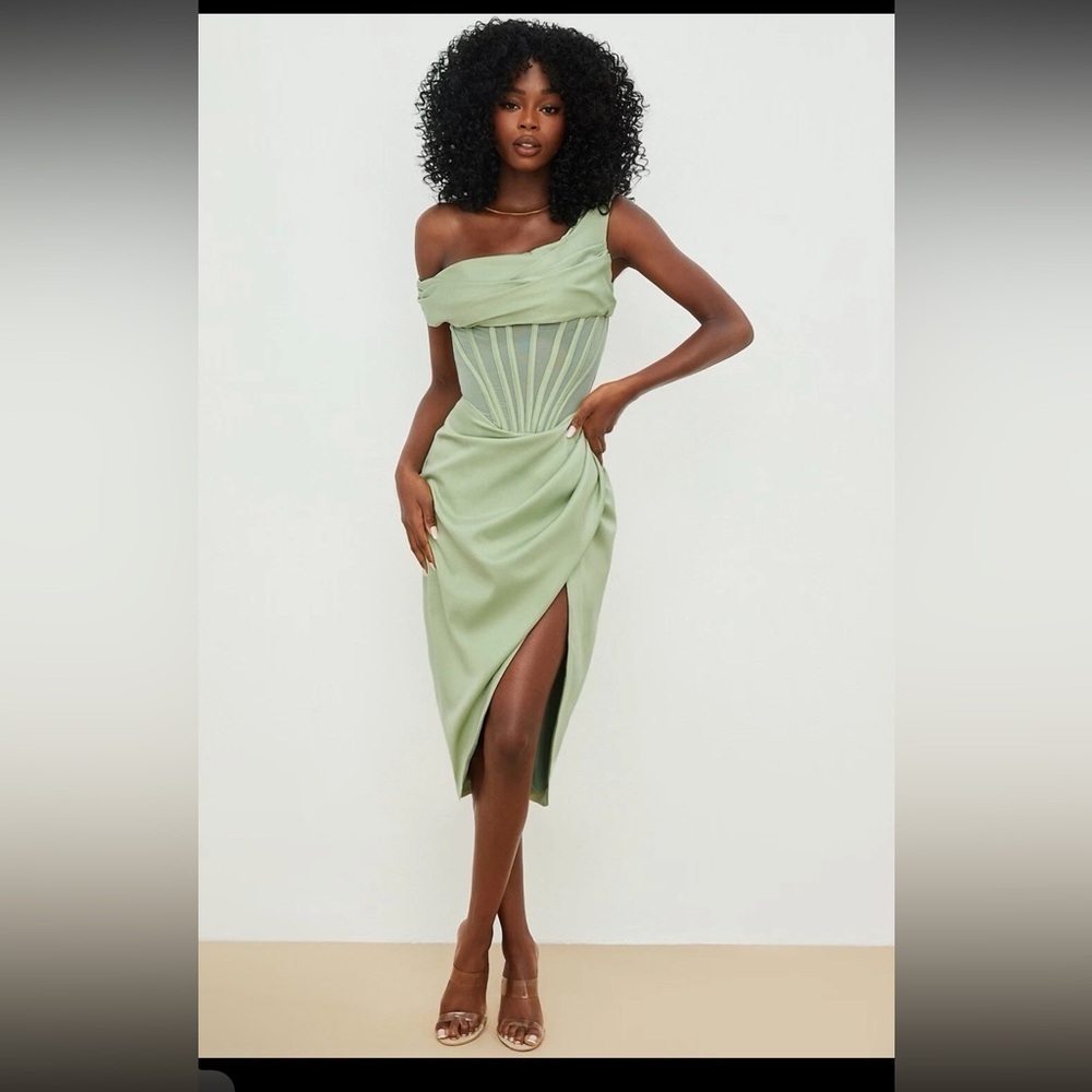 House of CB Lulu Corset On-Shoulder Satin Midi Dress size S - Picture 1 of 16